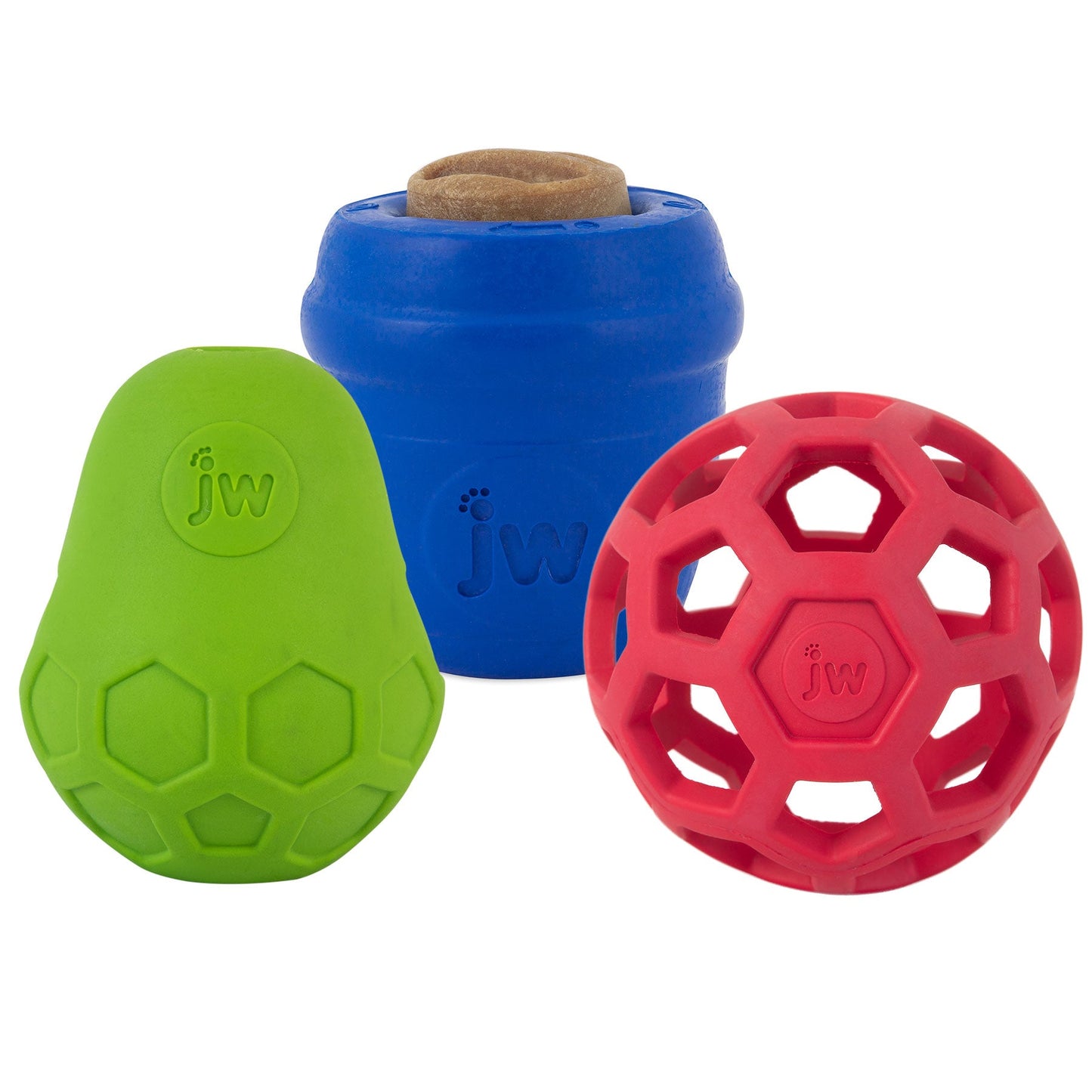 JW Dog Treat Toy Trio. SKUS: 33183,33182,33181