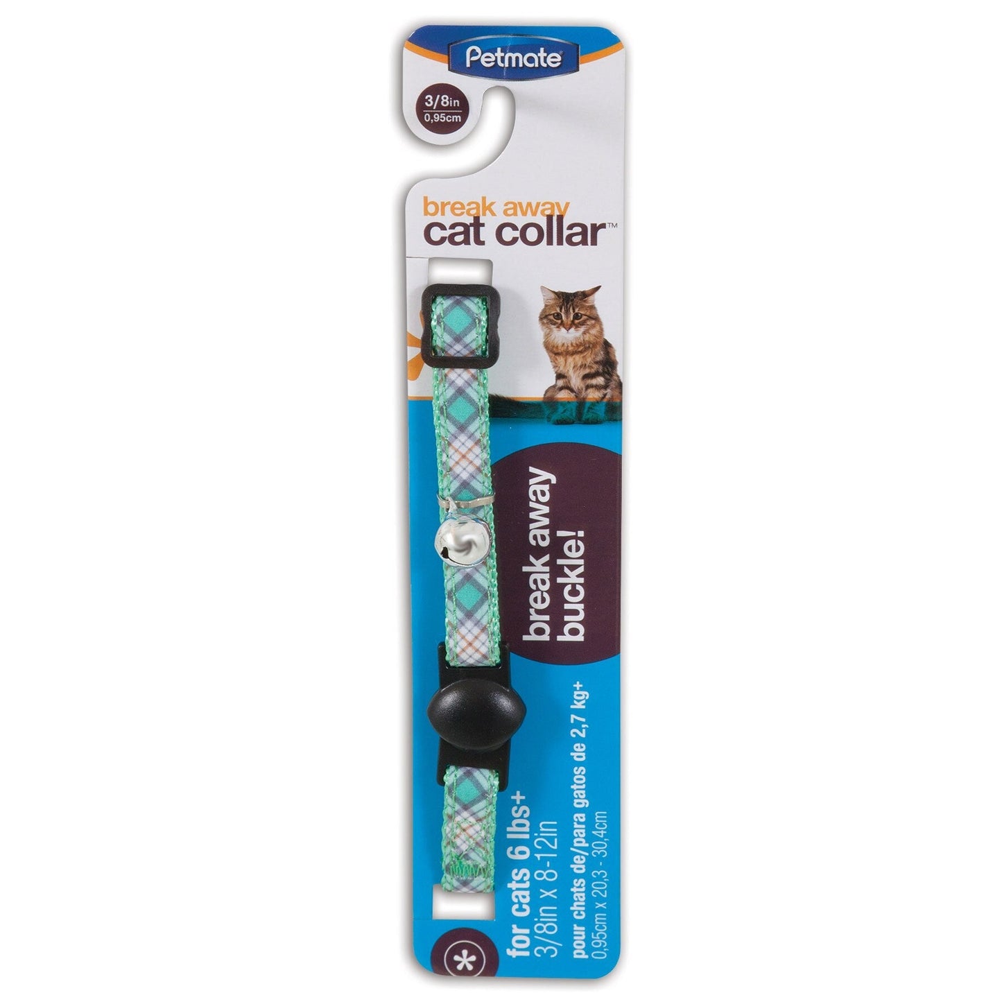 Petmate Teal Plaid Adjustable Cat Collar